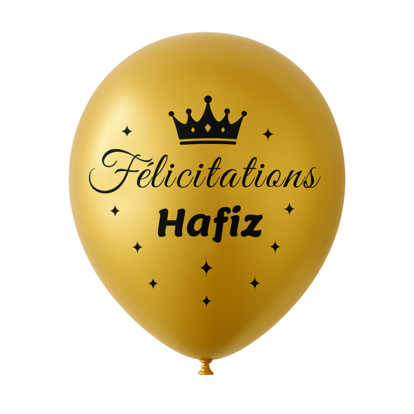 Ballons « Félicitations Hafiz » – Lot de 10 (Or & Noir) – Image 4