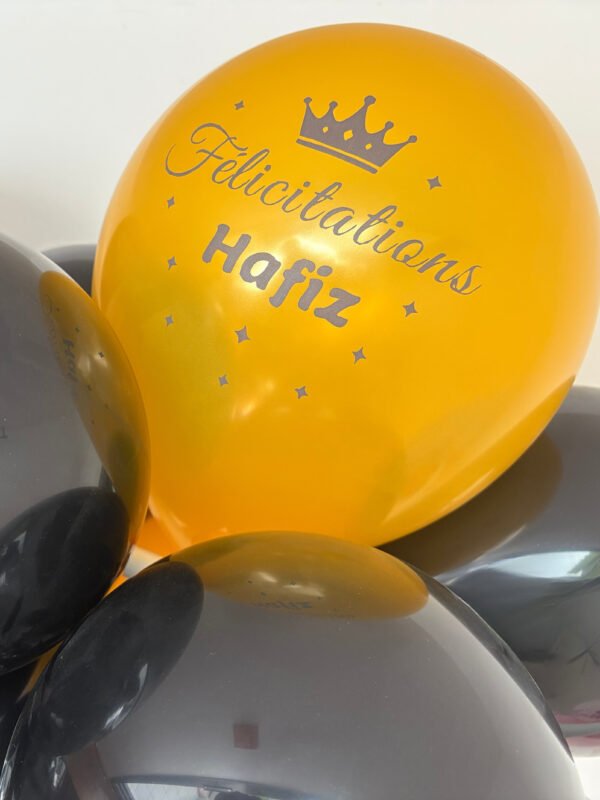 Ballons « Félicitations Hafiz » – Lot de 10 (Or & Noir) – Image 3