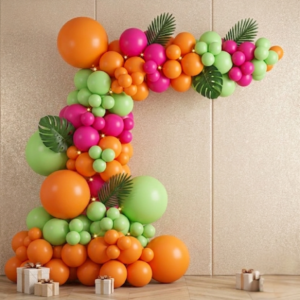 Arche de Ballons Tropical Orange, Vert clair & Fuschia — 92 pcs