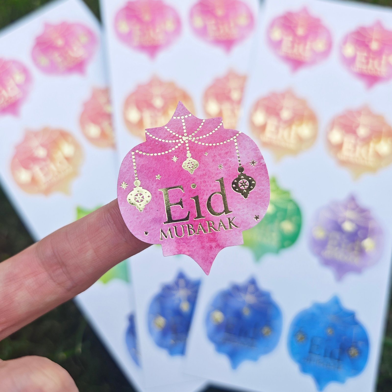 8 Autocollants Eid Mubarak Lanterne Multicolor