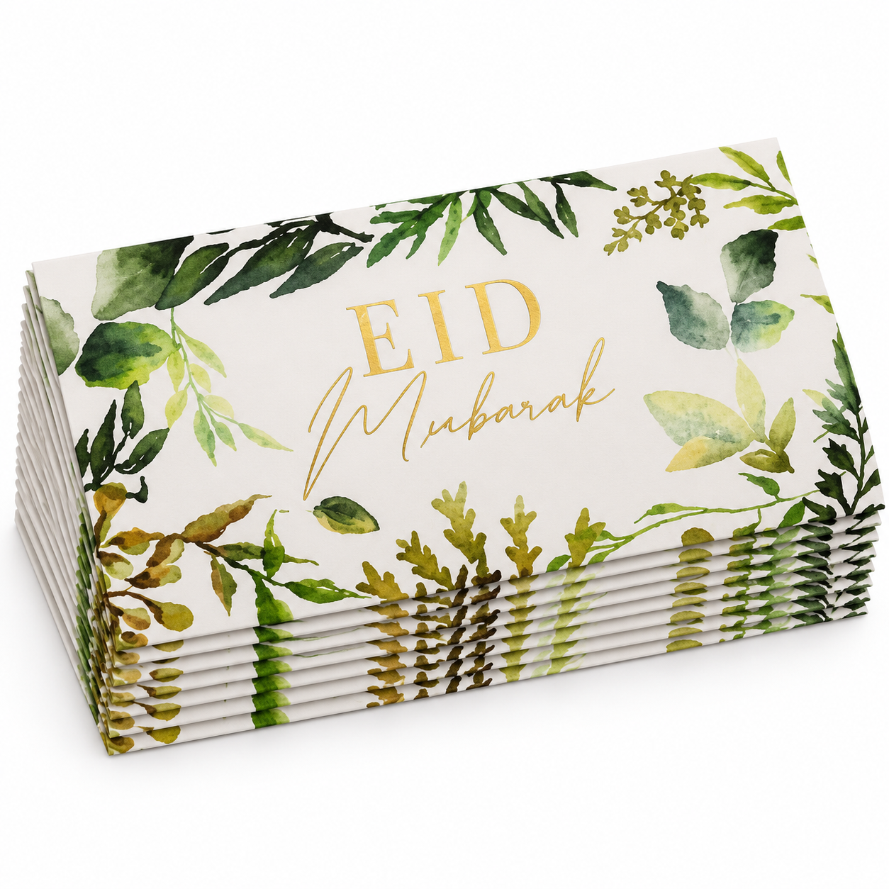 Enveloppes Eid Mubarak feuillage tropical — Lot de 10